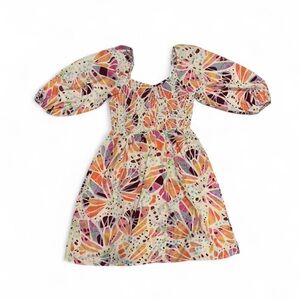 Women’s Small smocked dress puff sleeves gathered wrist stretchy lightweight